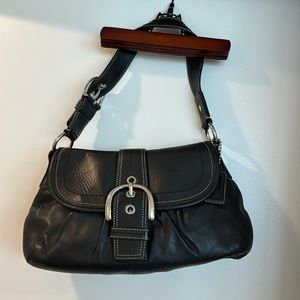 Coach black leather buckle shoulder bag hobo
